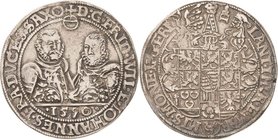 Sammlung Theobald Seitz - Sachsen-Weimar Sachsen-Alt-Weimar 1572-1603
Friedrich Wilhelm und Johann 1573-1602 1/2 Taler 1590, B mit Eichel-Saalfeld Be...
