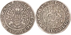 Sammlung Theobald Seitz - Sachsen-Weimar Sachsen-Alt-Weimar 1572-1603
Friedrich Wilhelm und Johann 1573-1602 1/4 Taler 1594, B mit Eichel-Saalfeld He...