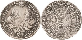 Sammlung Theobald Seitz - Sachsen-Weimar Sachsen-Alt-Weimar 1572-1603
Friedrich Wilhelm und Johann 1573-1602 Breiter 1/2 Taler 1598, B mit Eichel-Saa...