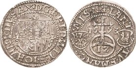 Sammlung Theobald Seitz - Sachsen-Weimar Sachsen-Alt-Weimar 1572-1603
Friedrich Wilhelm und Johann 1573-1602 Groschen (= 12 Pfennige) 1593, Doppellil...