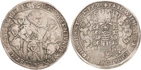 Sammlung Theobald Seitz - Sachsen-Weimar Sachsen-Mittel-Weimar 1603-1640
Johann Ernst und seine 7 Brüder 1605-1619 Taler 1617, WA-Saalfeld Großes Hüf...