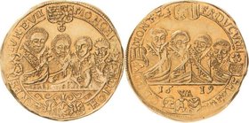 Sammlung Theobald Seitz - Sachsen-Weimar Sachsen-Mittel-Weimar 1603-1640
Johann Ernst und seine 7 Brüder 1605-1619 Goldgulden 1619, WA-Saalfeld 2. Ty...