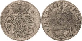 Sammlung Theobald Seitz - Sachsen-Weimar Sachsen-Eisenach
Johann Wilhelm 1698-1729 3 Pfennig 1700, SC-Eisenach Krone über geschwungenem Monogramm, da...