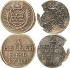 Sammlung Theobald Seitz - Sachsen-Weimar Sachsen-Eisenach
Johann Wilhelm 1698-1729 2 Leuchte (= Leichte) Pfennig 1700, SC-Eisenach und Heller 1700 o....