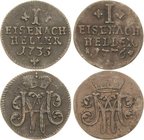 Sammlung Theobald Seitz - Sachsen-Weimar Sachsen-Eisenach
Wilhelm Heinrich 1729-1741 Heller 1735 und 1736, o.Mzz.-Eisenach Bekröntes Monogramm / 4 Ze...