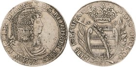 Sammlung Theobald Seitz - Sachsen-Weimar Sachsen-Jena
Bernhard 1662-1678 2/3 Taler 1673, ABC-Eisleben Um sächsisches Wappen vier ins Kreuz gestellte ...
