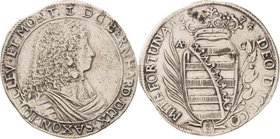 Sammlung Theobald Seitz - Sachsen-Weimar Sachsen-Jena
Bernhard 1662-1678 2/3 Taler 1674, ABC-Eisleben Bekröntes Brustbild nach rechts / bekröntes Wap...