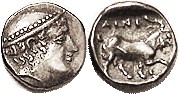 AINOS, Diobol, c.408-406 BC, Hermes head r/Goat stg r, crab under foreleg; AEF, ...
