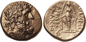 APAMEIA (Phrygia), Æ21, 133-48 BC, Zeus head r/Cultus statue of Artemis Anaitis,...