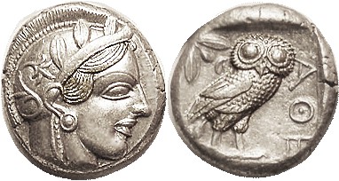 ATHENS, Tet, 449-413 BC, Athena head r/owl stg r, S2526; Choice Virtually Mint/E...