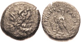 Ptolemy V Æ17 of Cyprus, Zeus head r/Eagle l, Lotus at left, Svor.843; AVF, dark...