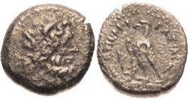 Ptolemy V Æ17 of Cyprus, Zeus head r/Eagle l, Lotus at left, Svor.843; AVF, dark brown patina, ltly grainy mainly on rev. Much detail visible. Rare!