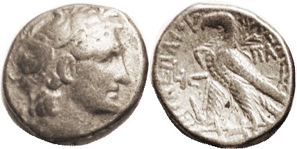 Cleopatra VII, Tet., Head of Ptolemy I rt/Eagle stg l, head-dress of Isis, Year ...