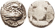 EION, Trihemiobol, c. 480 BC, Goose r, salamander above, H below, S1293; VF, cen...