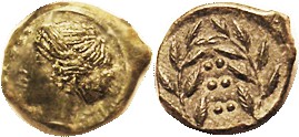 HIMERA, Æ16 (Hemilitron), 420-408 BC, Nymph hd l./6 pellets in wreath, S1110; EF...