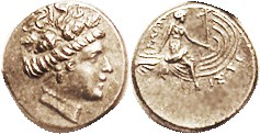 HISTIAIA, Tetrobol, 3rd cent BC, Nymph head r/nymph std on galley stern, S2496; ...