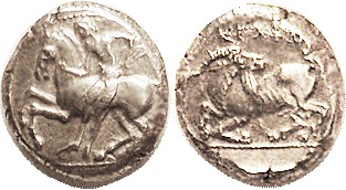 KELENDERIS, Stater, c. 400 BC, Naked rider sideways on horse l./Goat l, looking ...