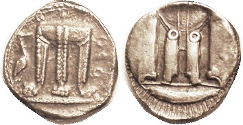 KROTON, Stater, 510-490 BC, Tripod, heron at left, lgnd rt/incuse of tripod; EF,...
