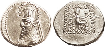 Sinatrukes (Used to be Gotarzes I), 33.3, bust in tiara with stags; Choice EF, n...