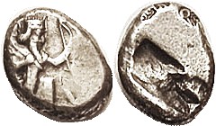 PERSIA, Siglos, 450-330 BC, King rt with spear & bow/ punch, S4682; VF, off-ctr ...
