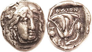 Didrachm, c.340 BC, Helios head facg sl rt/Rose, grape bunch & E; VF, obv well c...
