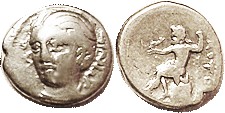 SKOTUSSA, Hemidrachm, c.220 BC, Nymph head 3/4 left/Poseidon std l, on rock; S2220 (£300); F+/F, centered, good bright metal, nymph's facial features ...