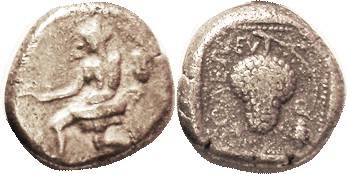 SOLOI, Stater, 440-410 BC, Kneeling Amazon, Satyr head behind/Grape bunch, fly, ...