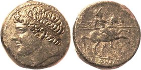 Hieron II, 275-215 BC, Æ27, Head l./horseman r, Phi in rt field, as S1221; VF+/VF, dark green patina, only minor porosity mainly on rev, both sides we...