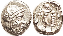 SYRIA, Seleukos I & Antiochos I, Drachm, of Drangiana, Helmeted head (of Alexand...