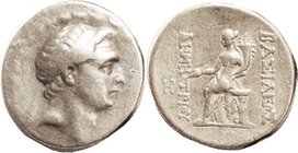 Demetrios I, 162-150 BC, Tet, His head r/Tyche std l, HP monogram, F-VF/AVF, nrly centered/centered, good bright metal with lt tone. Ex Roma as Near V...
