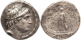 Antiochos VII, Tet, Head rt/Athena stg l, as S7092; VF, nrly centered, lt to moderate porosity with sl smoothing, strong portrait detail. (A VF brough...