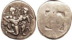 THASOS, Stater, 510-480 BC, ithyphallic satyr carrying struggling nymph, who is shouting "#MeToo")/4-part square; S1746 (£425); Choice VF+, well cente...