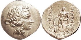 Tet, after 148 BC, Dionysos hd r/Herakles stg l, M mono-gram, Choice EF, centered, sl cupped fabric, excellent metal with lt tone & definite luster on...
