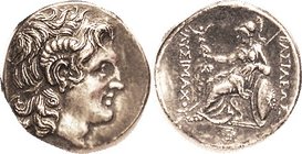 Lysimachos, 323-281 BC, Tet, Alexander head with horn/ Athena std l, monograms in field & bottom, Pergamon, Pozzi 2640; AEF, obv nrly centered with he...