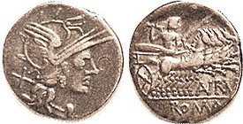 Aurelius Rufus, 221/1, Sy.413, Roma head r/Jupiter in quadriga r, Nice AVF/VF, well centered & struck, excellent metal with nice medium toning, shallo...