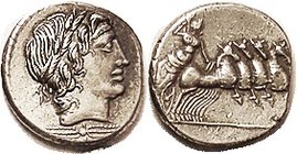 Anonymous, 350A/2, Sy.723, Apollo head r/Jupiter in quadriga r, AEF/VF, quite well centered for this, good strike, especially on obv head. Excellent b...