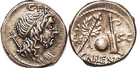 Cn. Cornelius Lentulus, 393/1a, Sy.752, Genius of the Roman People bust r/ Globe betw scepter & rudder; Choice EF, well struck, obv well centered, rev...