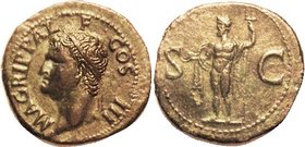 AGRIPPA, As, His bust l./SC, Neptune stg l; Choice EF/VF, sl off-ctr but complete on a broad flan, well struck with sharp portrait detail; nice olive-...