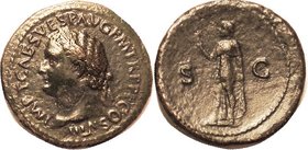 TITUS, Sest, Bust left/SC, Spes adv l; VF, obv perfectly centered, rev sl off-ctr, mildly rough but glossy dark green patina, strong portrait with muc...