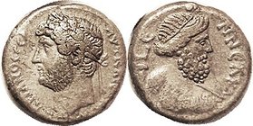 Egypt, Tet, Bust left/Nilus bust r, Yr 19; AVF, centered, obv lgnd partly wk/off, silver-grey, very sl traces of porosity; nice fine style portrait wi...