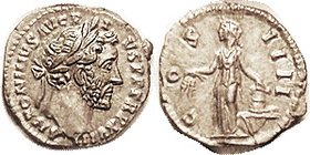 ANTONINUS PIUS, Den, COS IIII, Annona stg l, to right modius on prow; Choice EF, practically as struck, nrly centered with full lgnds, sharply struck ...