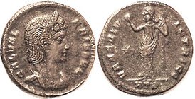GALERIA VALERIA, Follis, VENERI VICTRICI, Venus stg l, HTB, VF, well centered, brown patina with slight touch of porosity, good hair detail. (A VF wit...