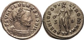 SEVERUS II, As Caesar, Follis, GENIO POPVLI ROMANI, Genius stg l, S-F/PTR; Superb EF+, centered & sharply struck with no wkness, crisp portrait detail...
