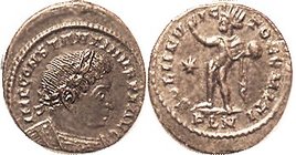 Reduced Follis, SOLI INVICTO COMITI, Sol stg l, PLN (London); EF, somewhat off-ctr but full lgnds, good strike for this with only minor lgnd crudeness...