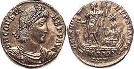CONSTANS, Cent., FEL TEMP REPARATIO, Ruler hldg phoenix, on galley steered by Victory, AN-Gamma; Superb EF+, obv perfectly centered, rev a hair off-ct...