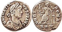GRATIAN, Siliqua, VRBS ROMA, Roma std l, R*Q; VF+, centered & well struck, not clipped, good bright metal with lt tone. Scarcer mint. (A GVF of this t...
