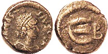 ANASTASIUS I, 5 Nummia, S29, Large E, B; F-VF, brown patina, obv sl off-ctr with partial lgnd, portrait has much detail. (A F brought $20 on $40 bid i...