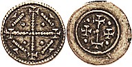 Geza, 1141-62, Ar Denar, 12 mm, geometric designs, Us.152; Choice AEF, well cent...