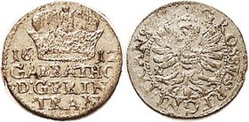 TRANSYLVANIA, Ar Groschen, 1612B, Eagle/crown, lgnds, 21 mm, VF, a little crudely struck on sl striated flan, but actually has luster (An AVF brought ...