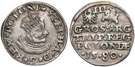 Stefan Batory, Trojak Olkusz 1580 - mała głowa - rzadkość R8